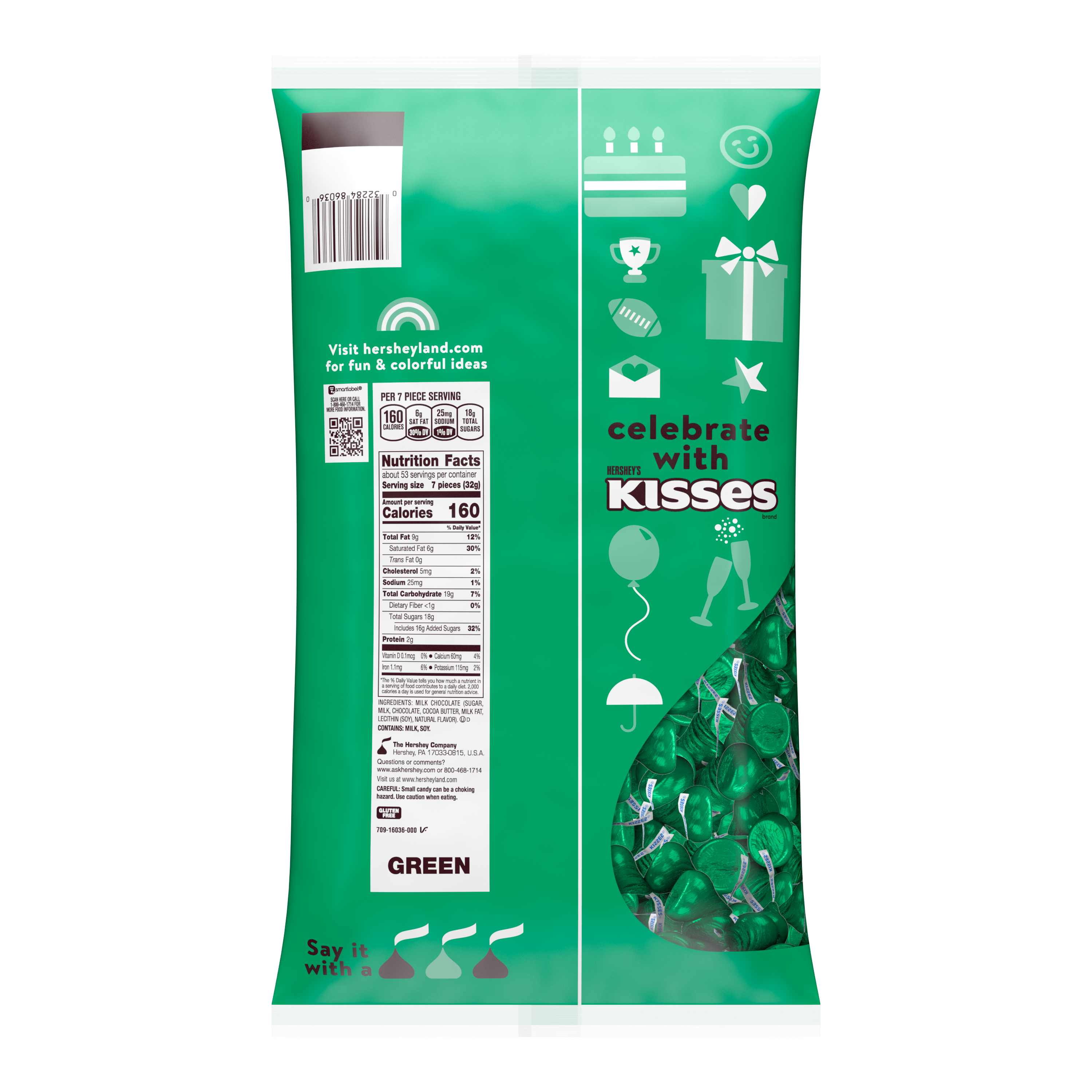 HERSHEY’S KISSES Dark Green Foils Milk Chocolate Candy Bulk Bag, 60 oz - THE HERSHEY COMPANY