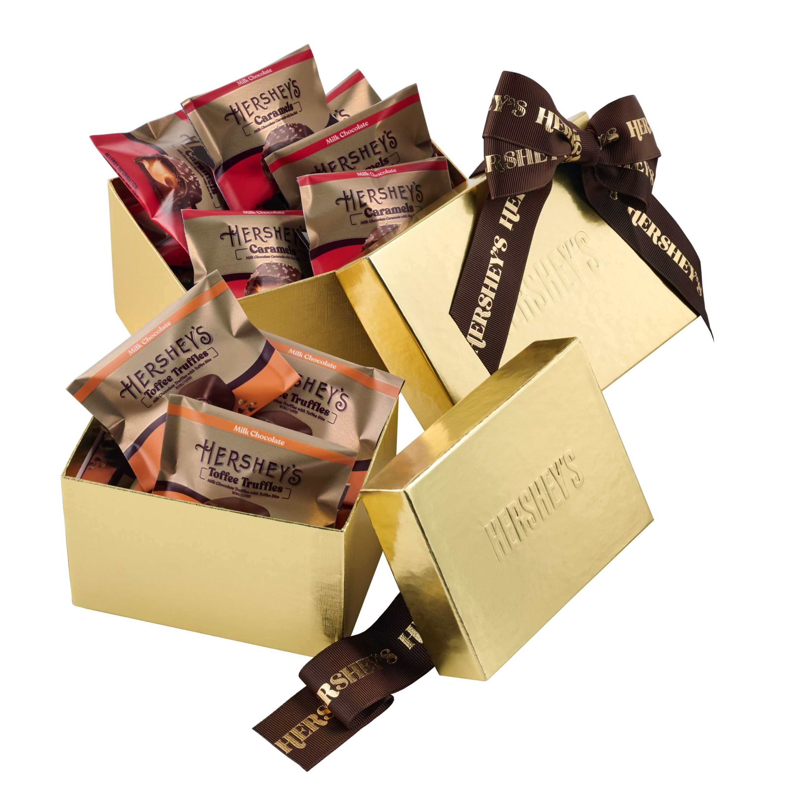 HERSHEY’S Caramels and Milk Chocolate Toffee Truffles Gold Gift Tower - THE HERSHEY COMPANY