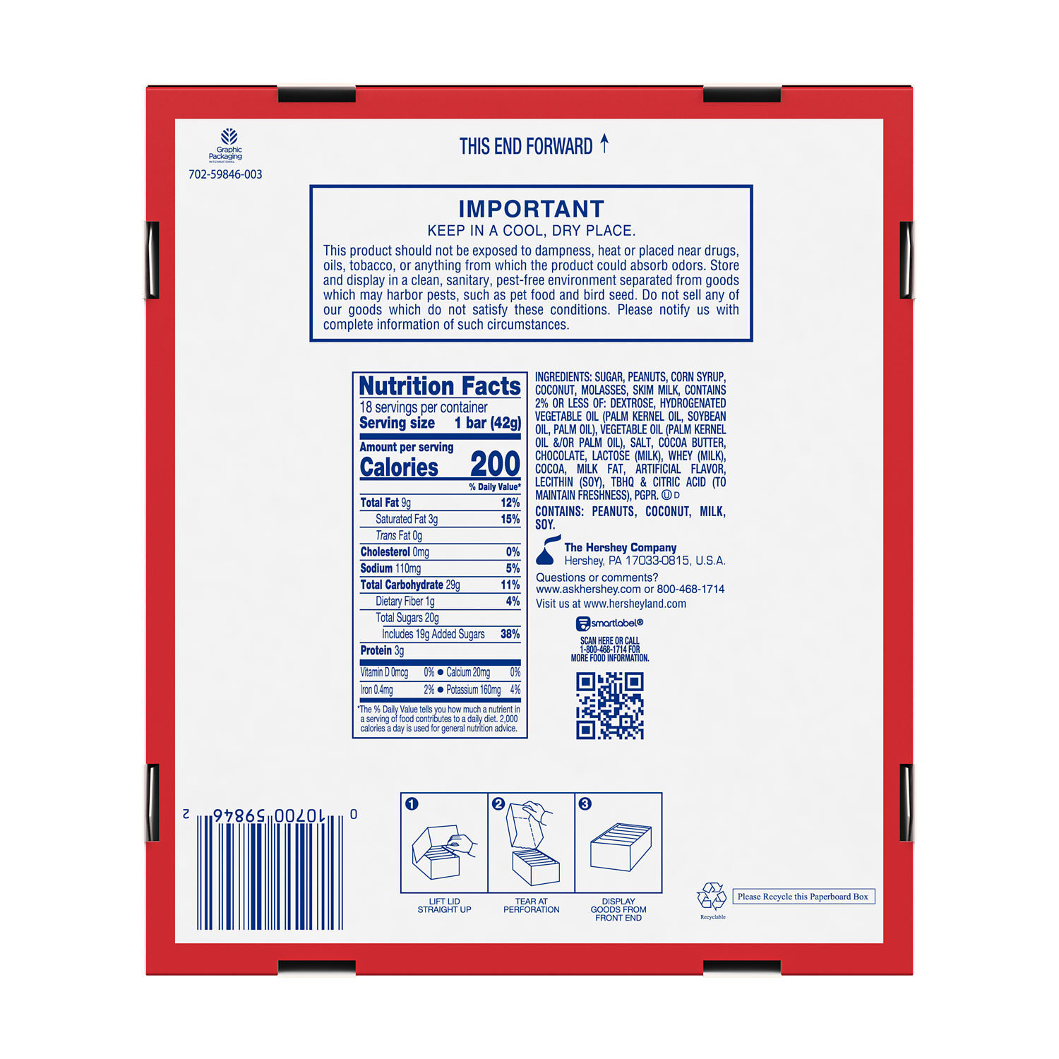 ZAGNUT Peanut Butter and Coconut Candy Bars, 1.51 oz (18 Count) - THE HERSHEY COMPANY