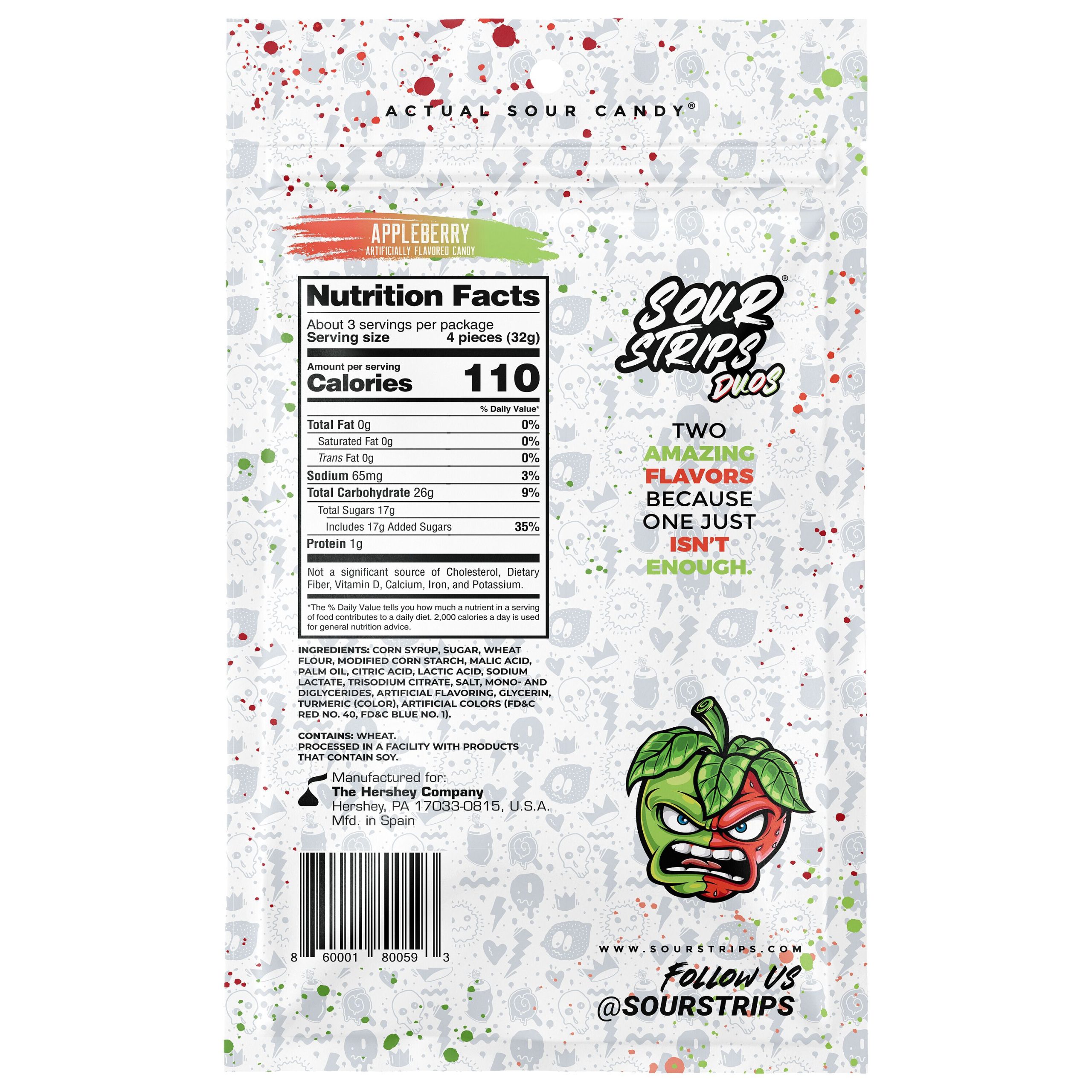 Sour Strips Appleberry Candy Peg Bag, 3.4oz - THE HERSHEY COMPANY