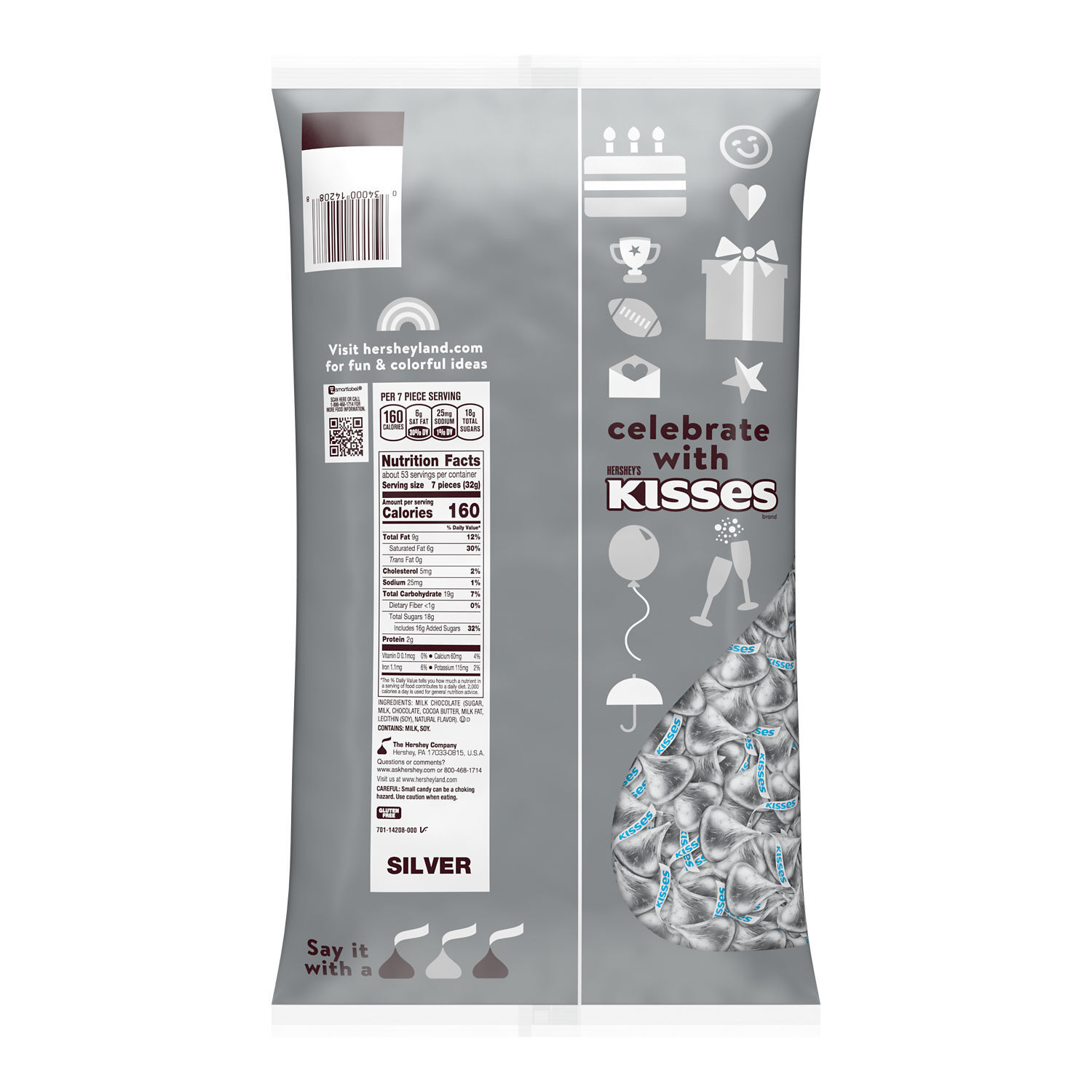 HERSHEY’S KISSES Silver Foils Milk Chocolate Candy Bulk Bag, 60 oz - THE HERSHEY COMPANY