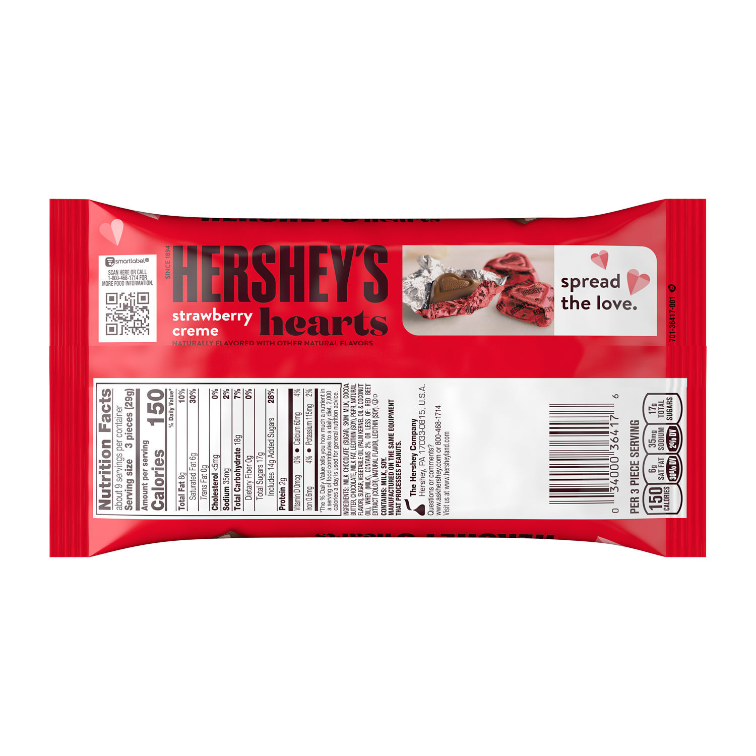 HERSHEY’S Strawberry Creme Flavored Hearts, Valentine’s Day, Candy Bag, 8.8 oz - THE HERSHEY COMPANY