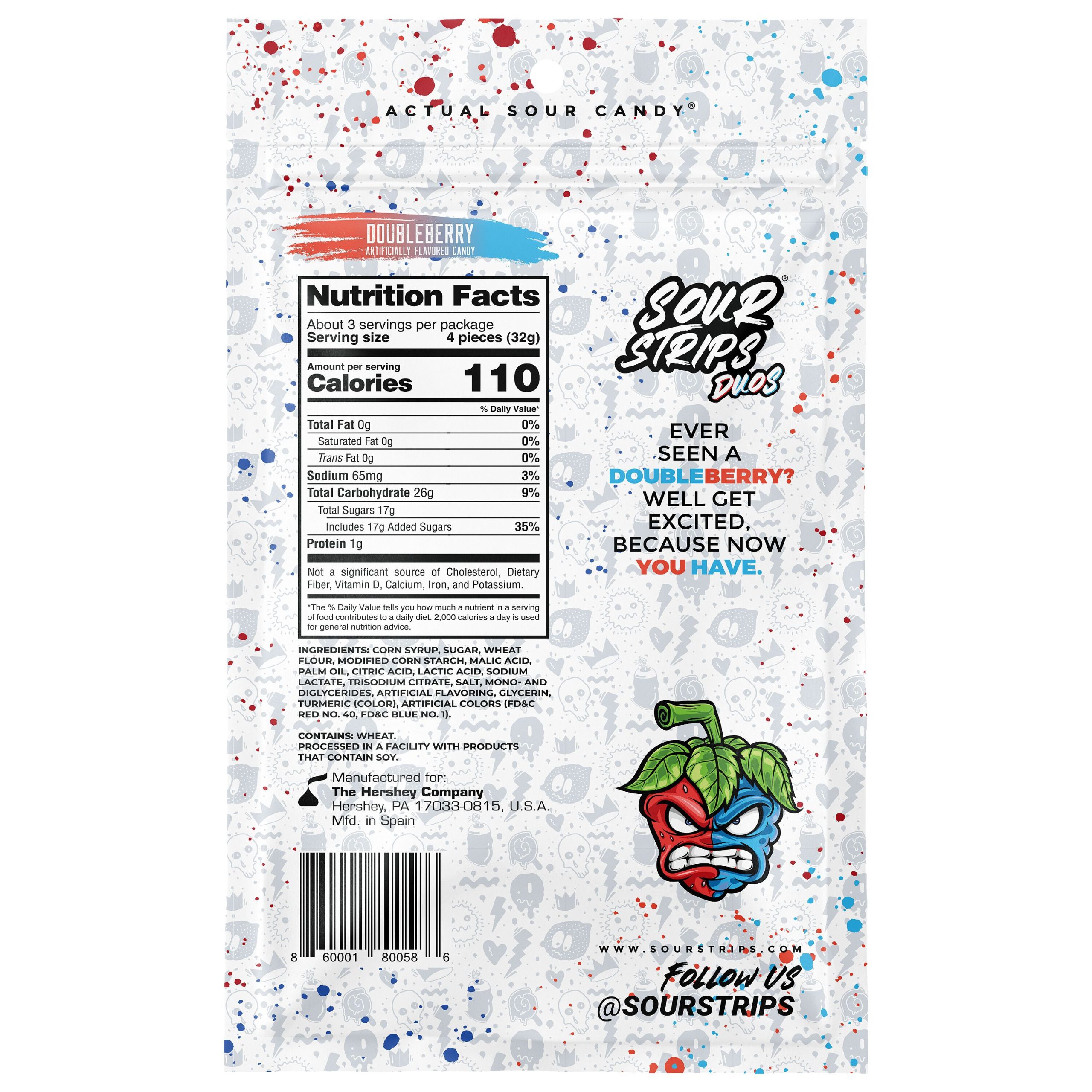 Sour Strips Doubleberry Candy Peg Bag, 3.4oz - THE HERSHEY COMPANY