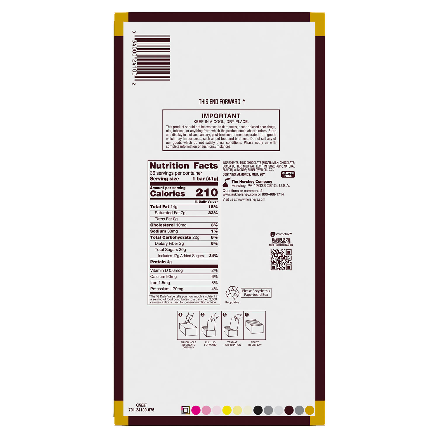 HERSHEY’S Milk Chocolate with Whole Almonds Candy Bars, 1.45 oz (36 Count) - THE HERSHEY COMPANY