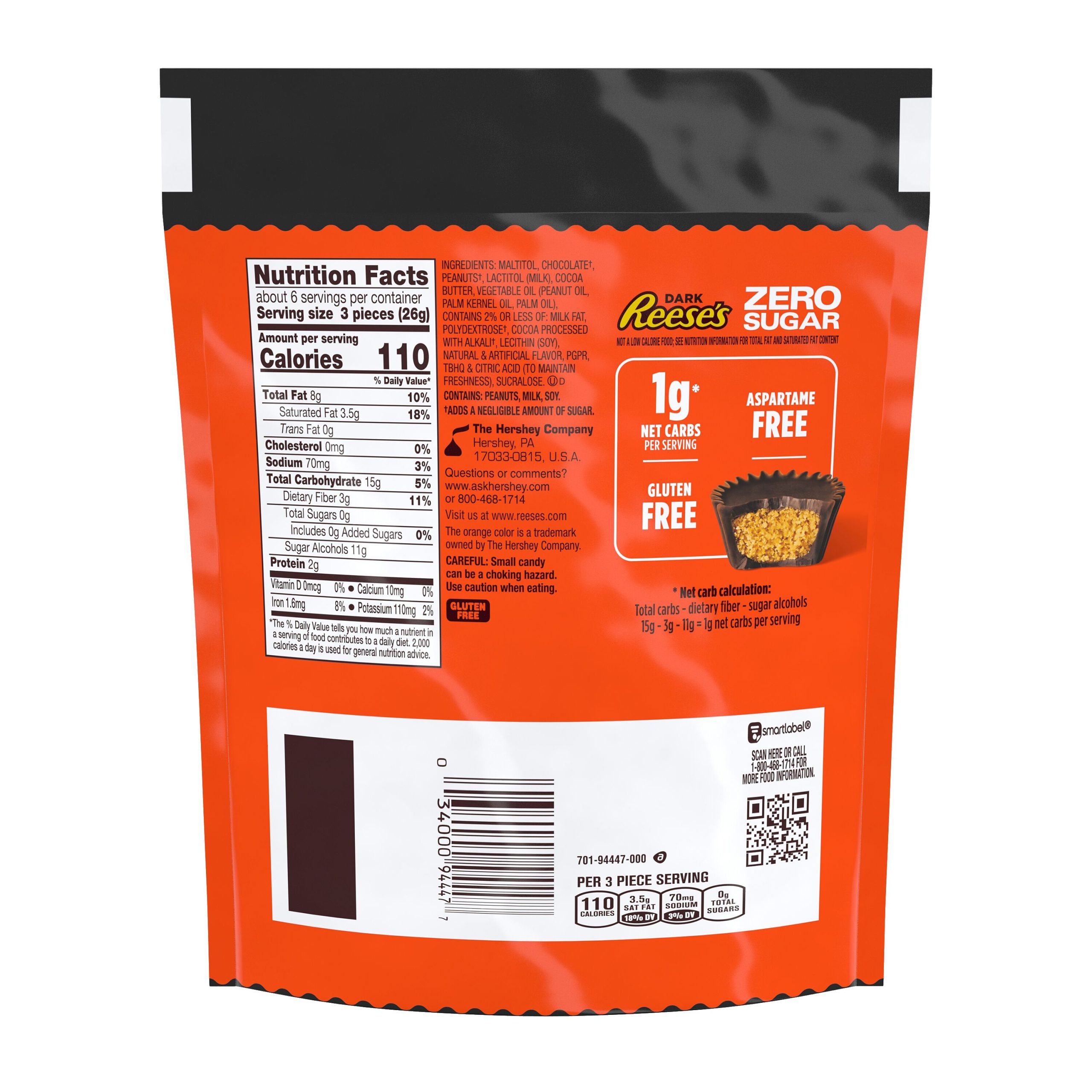 REESE’S Zero Sugar Miniatures Dark Chocolate Peanut Butter Cups Candy Bag, 5.1 oz - THE HERSHEY COMPANY