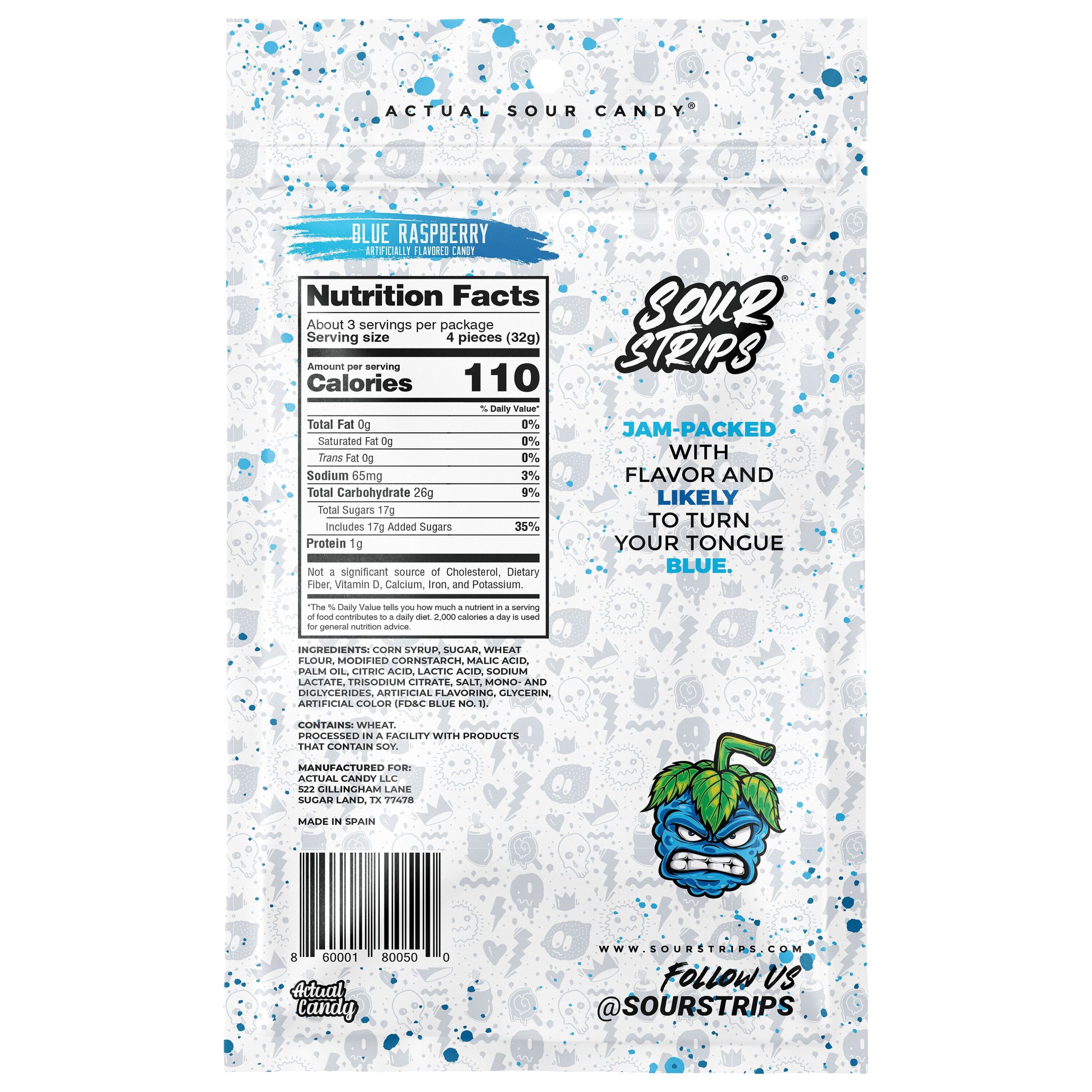Sour Strips Blue Raspberry Candy Peg Bag, 3.4oz - THE HERSHEY COMPANY