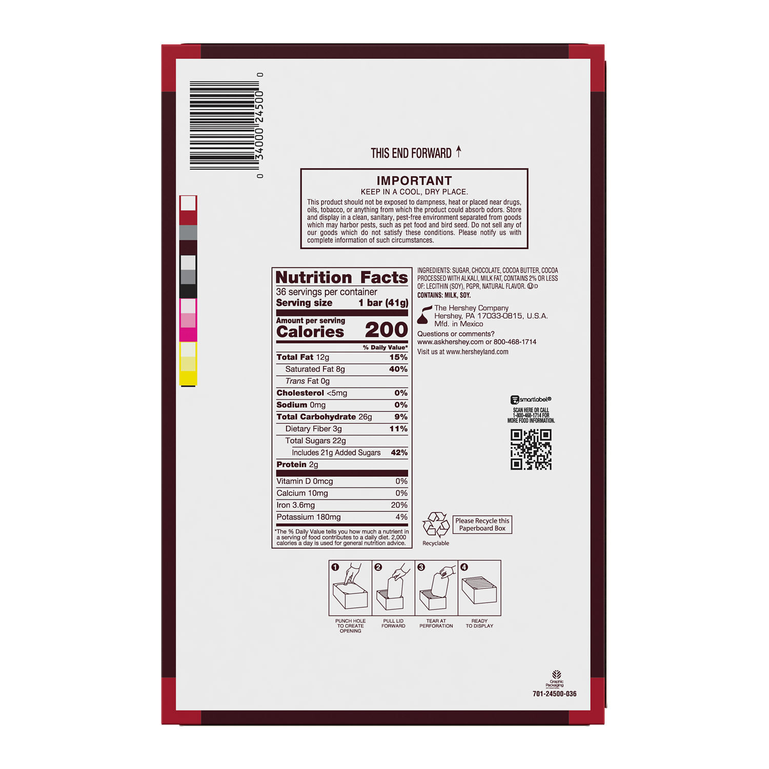 HERSHEY’S Special Dark Mildly Sweet Chocolate Candy Bars, 1.45 oz (36 Count) - THE HERSHEY COMPANY