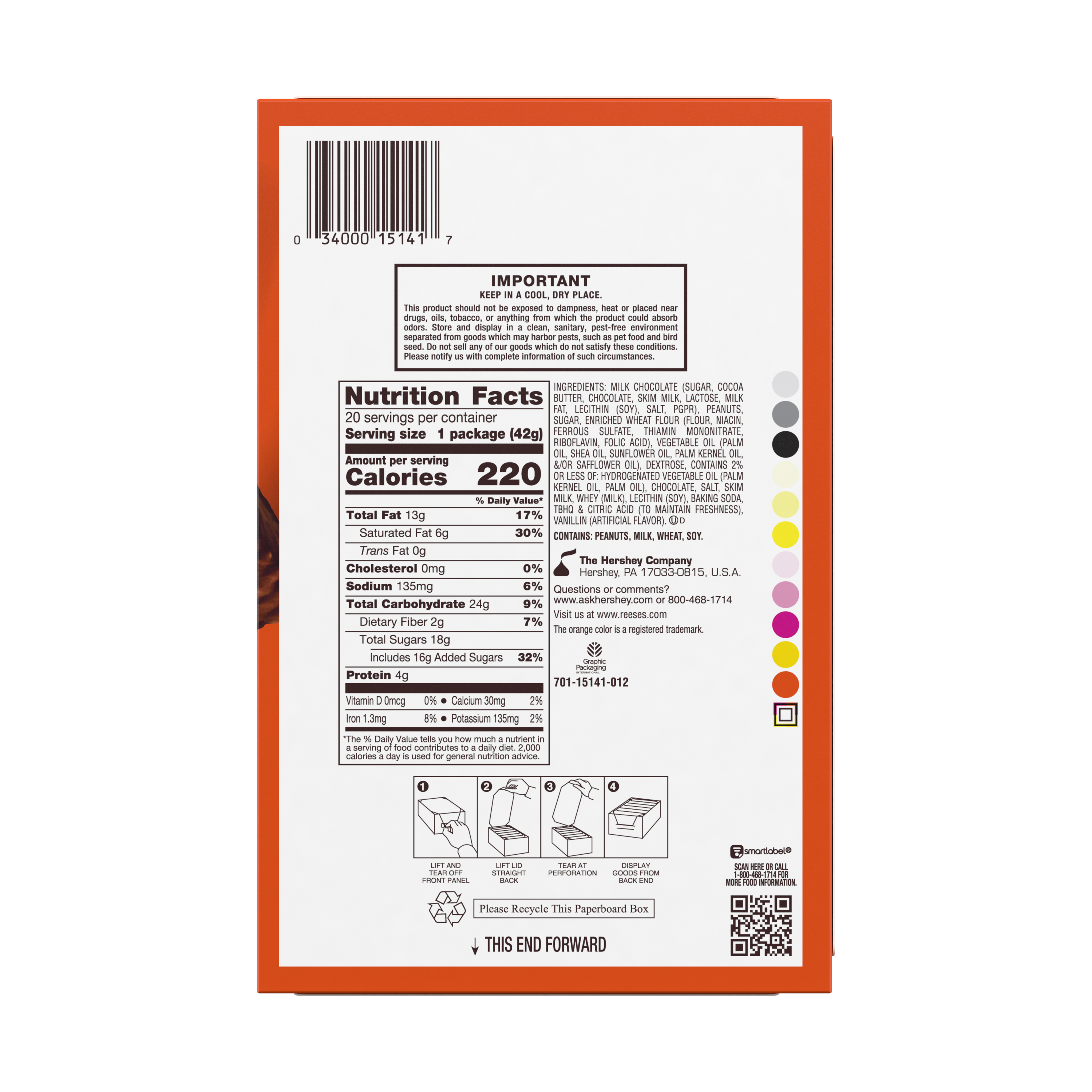 REESE’S STICKS Milk Chocolate Peanut Butter Candy Bars, 1.5 oz (20 Count) - THE HERSHEY COMPANY